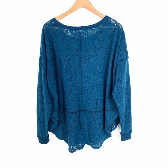 Free People Sweater Open Knit Teal Crewneck Large - Picture 4 of 4